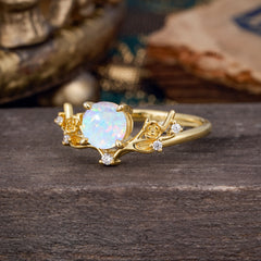 Nature-Inspired 4-Prong Round Natural Opal Engagement Ring