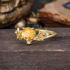 Nature-Inspired 4-Prong Round Citrine Engagement Ring