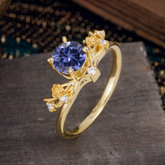 Nature-Inspired 4-Prong Round Tanzanite Engagement Ring