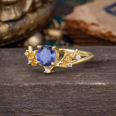 Nature-Inspired 4-Prong Round Tanzanite Engagement Ring