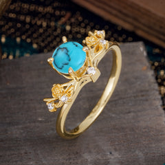 Nature-Inspired 4-Prong Round Natural Turquoise Engagement Ring