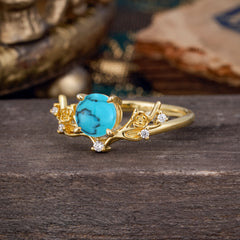 Nature-Inspired 4-Prong Round Natural Turquoise Engagement Ring