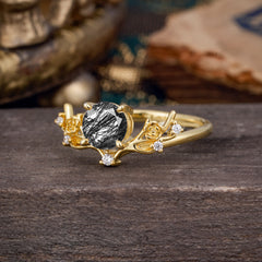 Nature-Inspired 4-Prong Round Natural Black Rutilated Quartz Engagement Ring