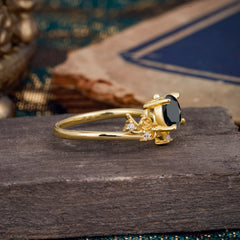 Nature-Inspired 4-Prong Round Black Onyx Engagement Ring