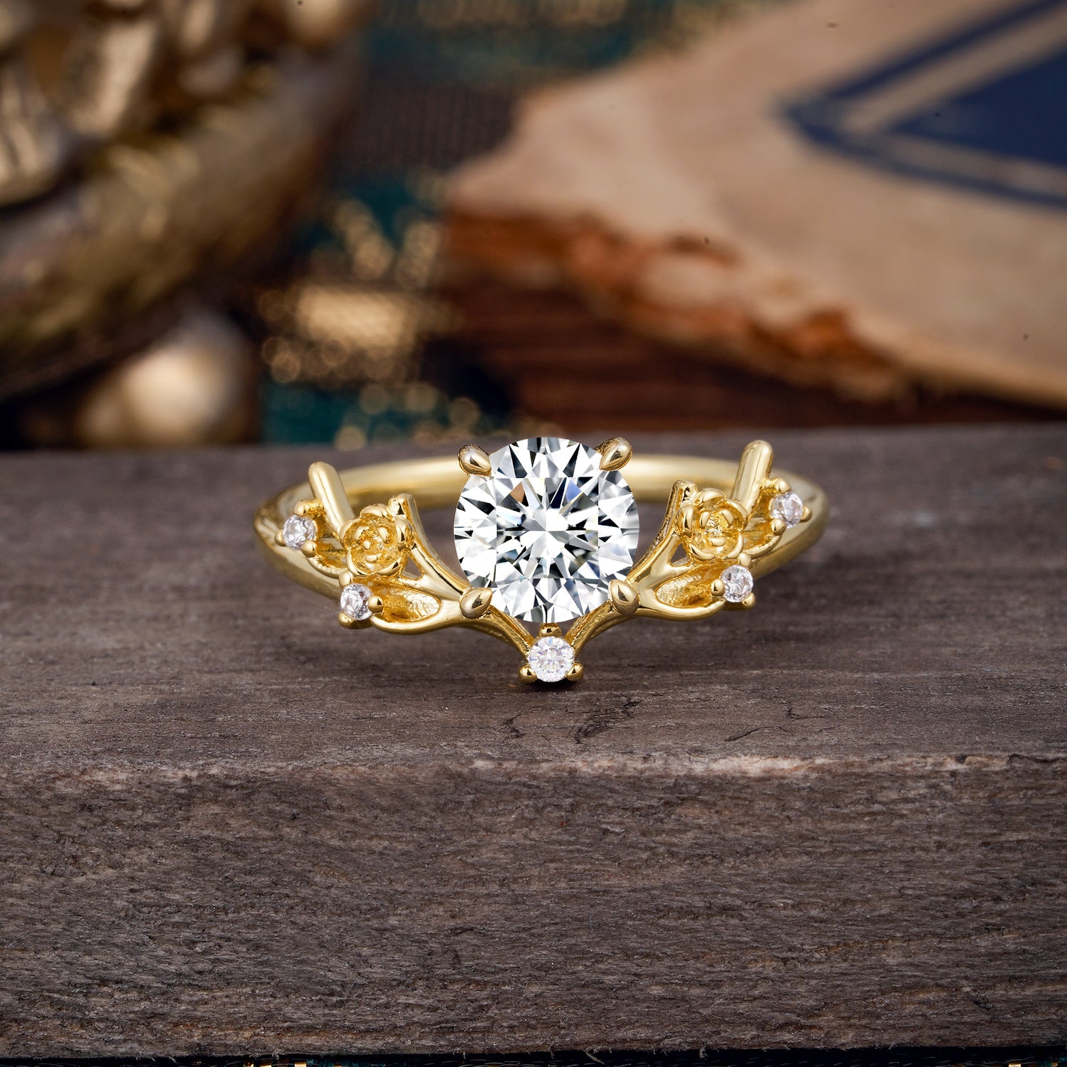 Nature-Inspired 4-Prong Round Lab Diamond Engagement Ring