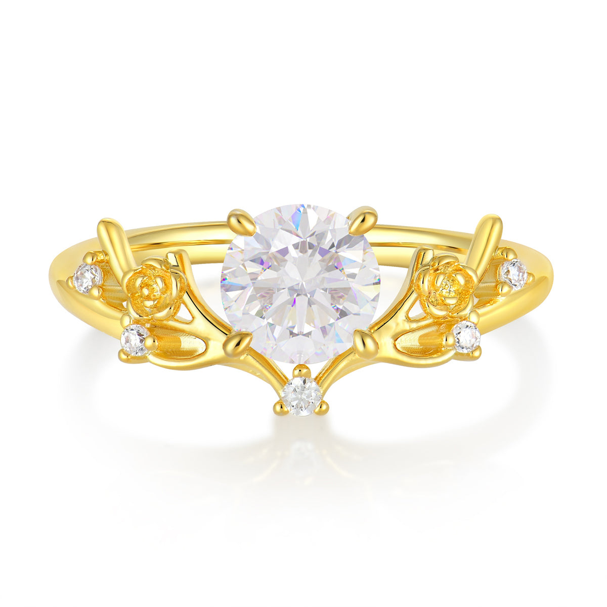 Nature-Inspired 4-Prong Round Moissanite Engagement Ring