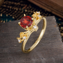 Nature-Inspired 4-Prong Round Natural Garnet Engagement Ring