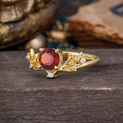 Nature-Inspired 4-Prong Round Natural Garnet Engagement Ring