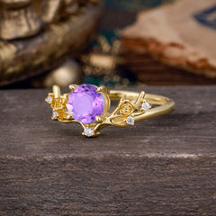 Nature-Inspired 4-Prong Round Amethyst Engagement Ring