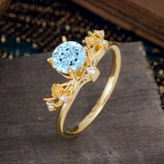 Nature-Inspired 4-Prong Round Natural Aquamarine Engagement Ring