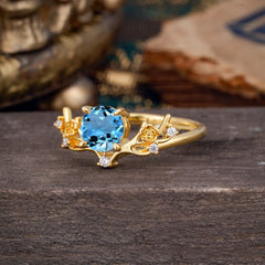 Nature-Inspired 4-Prong Round Aquamarine Engagement Ring