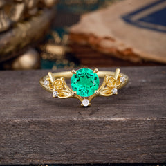 Nature-Inspired 4-Prong Round Natural Emerald Engagement Ring