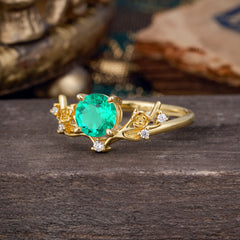 Nature-Inspired 4-Prong Round Natural Emerald Engagement Ring