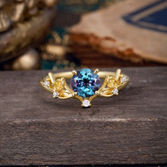 Nature-Inspired 4-Prong Round Natural Alexandrite Engagement Ring