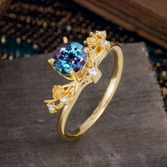 Nature-Inspired 4-Prong Round Natural Alexandrite Engagement Ring