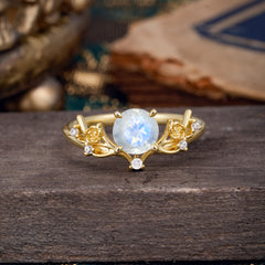Nature-Inspired 4-Prong Round Moonstone Engagement Ring