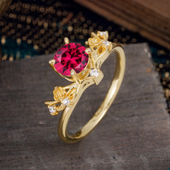 Nature-Inspired 4-Prong Round Natural Ruby Engagement Ring