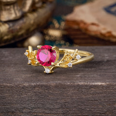 Nature-Inspired 4-Prong Round Natural Ruby Engagement Ring