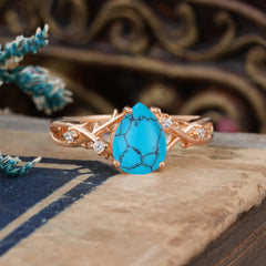 Luxury Vintage 4-Prong Pear-Cut Natural Turquoise Engagement Ring
