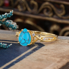 Luxury Vintage 4-Prong Pear-Cut Natural Turquoise Engagement Ring