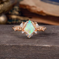 Kite-Cut Natural White Opal Ring