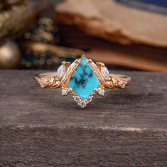 Kite Cut Natural Turquoise Engagement Ring