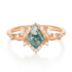 Kite-Cut Natural Light Green Moss Agate Ring