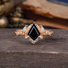 Kite Cut Nature-Inspired Black Onyx Engagement Ring