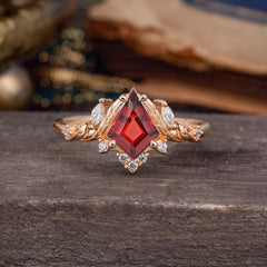Kite Cut Natural Garnet Engagement Ring