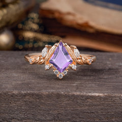Kite Cut Nature-Inspired Amethyst Engagement Ring