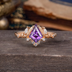 Kite Cut Nature-Inspired Amethyst Engagement Ring