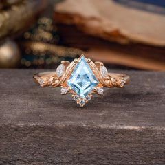 Kite Cut Natural Aquamarine Engagement Ring