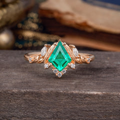 Kite Cut Natural Emerald Engagement Ring