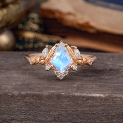 Kite Cut Nature-Inspired Moonstone Engagement Ring