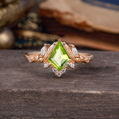 Kite Cut Nature-Inspired Peridot Engagement Ring