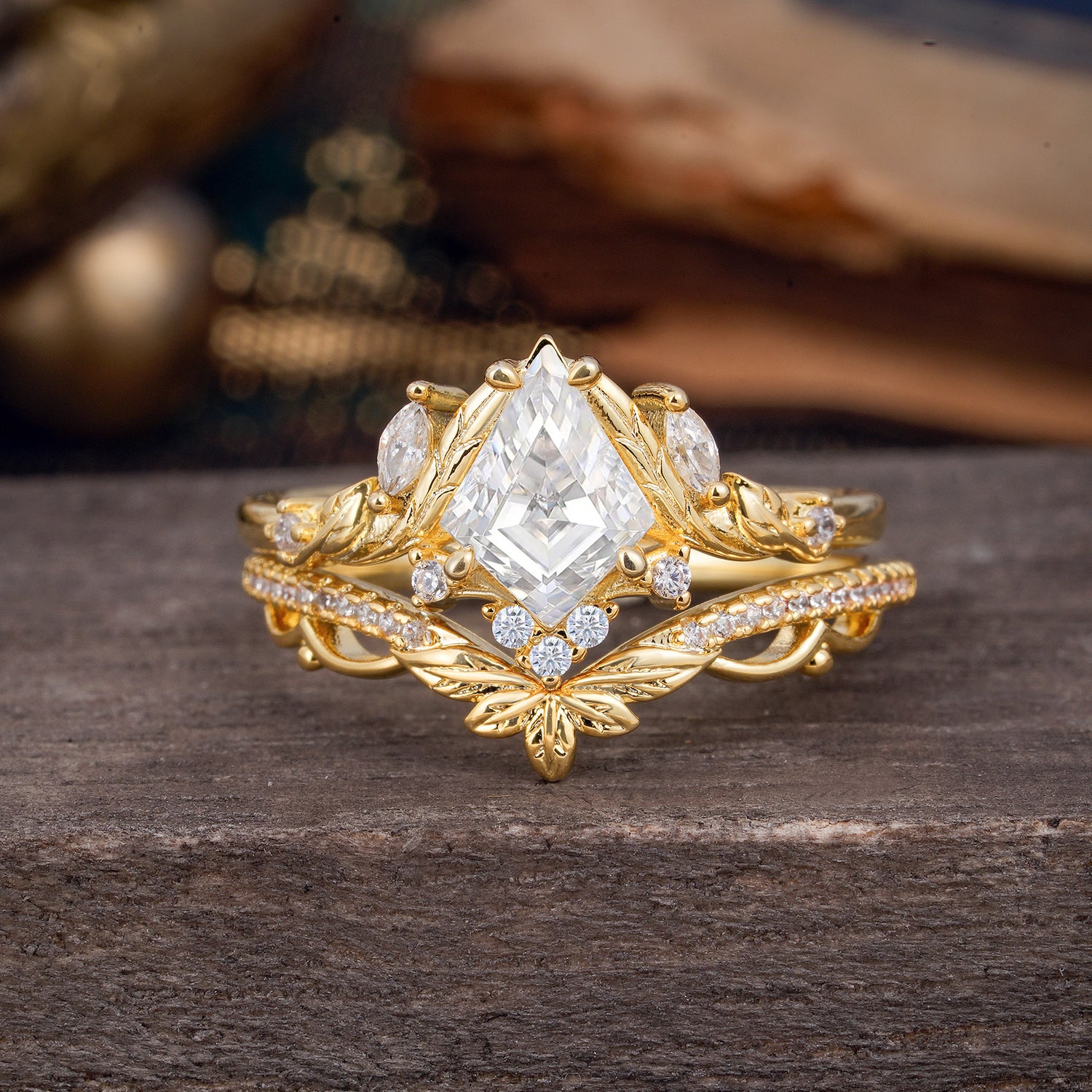 2-Piece Moissanite Engagement Ring Set with Sleek Kite Cut Design