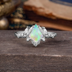 Kite-Cut Natural White Opal Ring