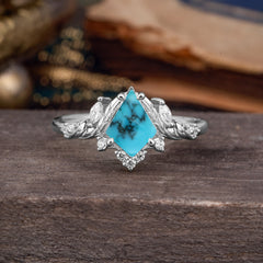 Kite Cut Natural Turquoise Engagement Ring