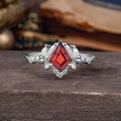 Kite Cut Natural Garnet Engagement Ring