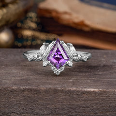 Kite Cut Nature-Inspired Amethyst Engagement Ring