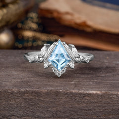 Kite Cut Natural Aquamarine Engagement Ring