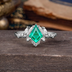 Kite Cut Natural Emerald Engagement Ring