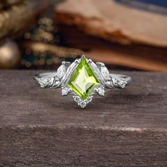 Kite Cut Nature-Inspired Peridot Engagement Ring