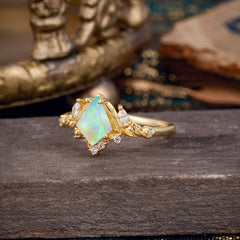 Kite-Cut Natural White Opal Ring