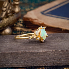 Kite-Cut Natural White Opal Ring