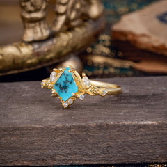 Kite Cut Natural Turquoise Engagement Ring
