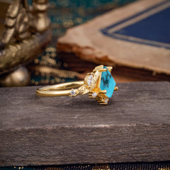 Kite Cut Natural Turquoise Engagement Ring