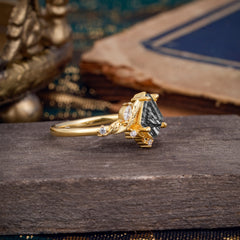 Kite Cut Natural Black Rutilated Quartz Engagement Ring