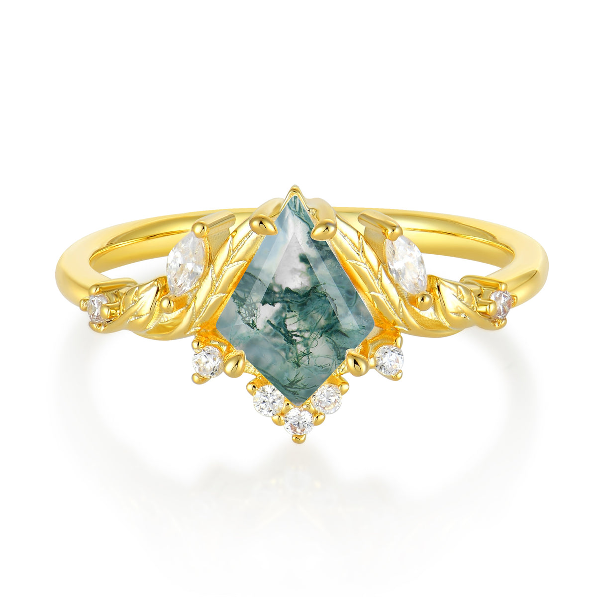 Kite-Cut Natural Light Green Moss Agate Ring