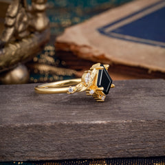 Kite Cut Nature-Inspired Black Onyx Engagement Ring